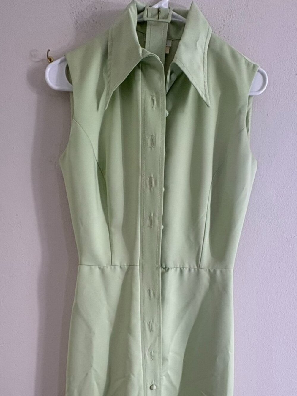 vintage pistaccio green sleeveless midi dress size 8 sage retro utility boho - Picture 2 of 12